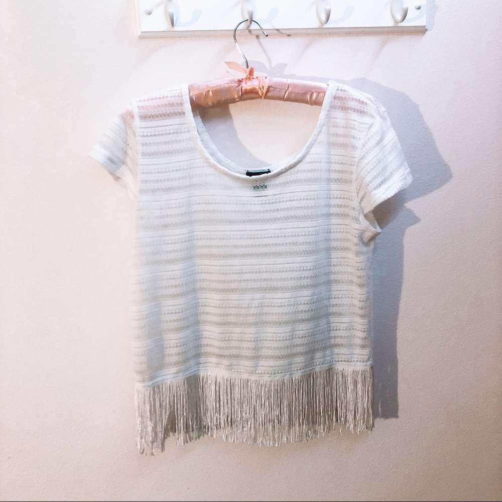 (4/$25) Rue21 White Bohemian Style Fringe Shirt